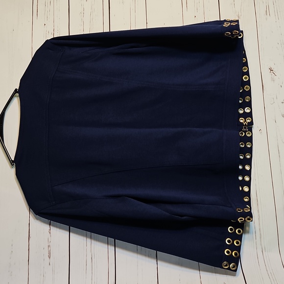 Linea Domani Jacket Large Gold Grommet Trim Navy Blue‎ Career Work,Large - Picture 5 of 8